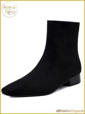 Women's Suede Square Toe Ankle Boots Low Block Heel Side Zip Booties